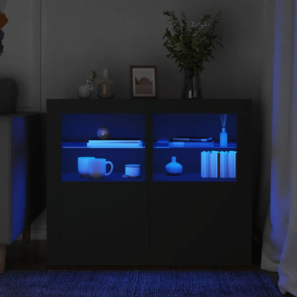Armadietti Con Luci Led 2pz Neri İn Legno Multistrato /