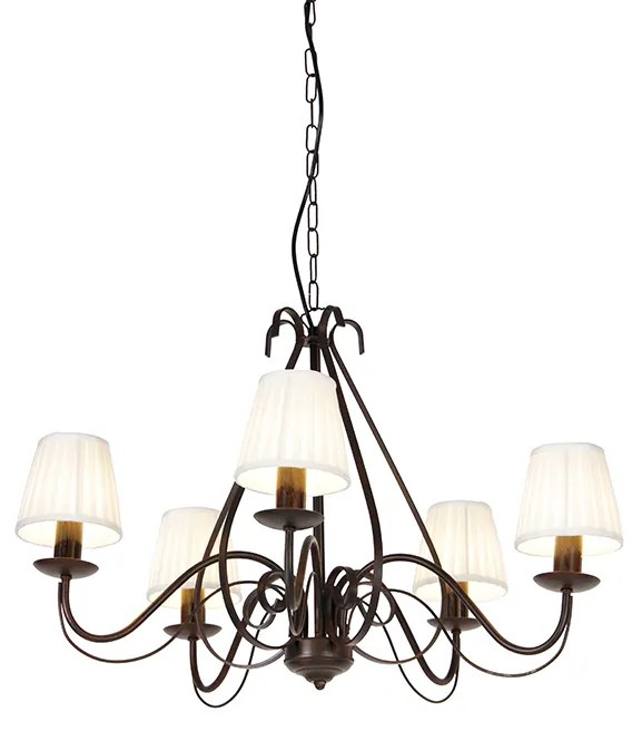 Lampadario marrone con paralumi plissettati crema a 5 luci - Giuseppe