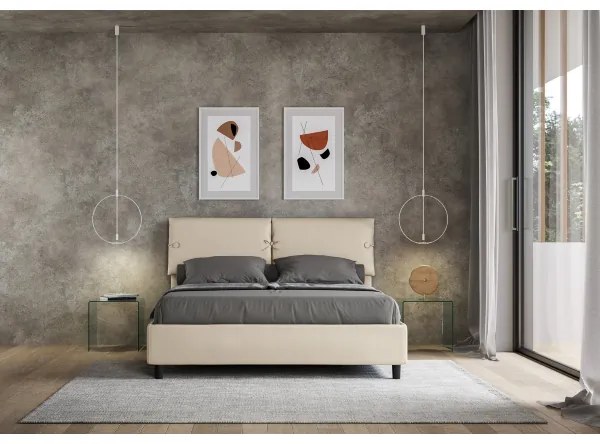 Letto matrimoniale contenitore imbottito 160x200 similpelle tortora Sleeper