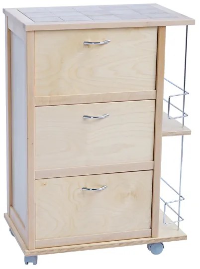 Carrello da cucina con ante a ribalta e portabottiglie Naturale