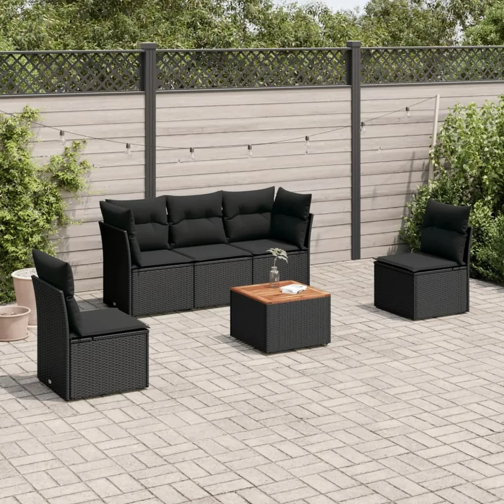 Set divano da giardino 6 pz con cuscini nero in polyrattan