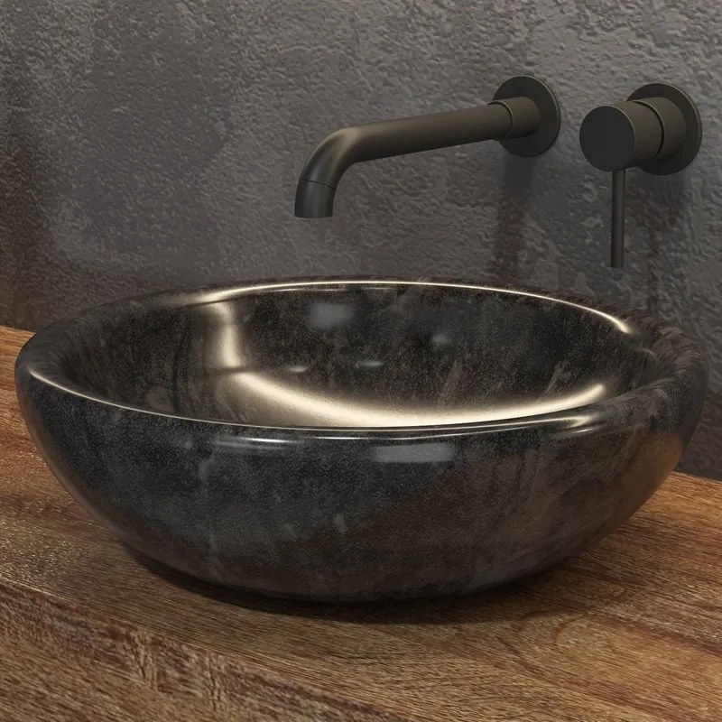 Kamalu - Lavabo in marmo colore nero 40cm con bordo arrotondato | Litos-SC40
