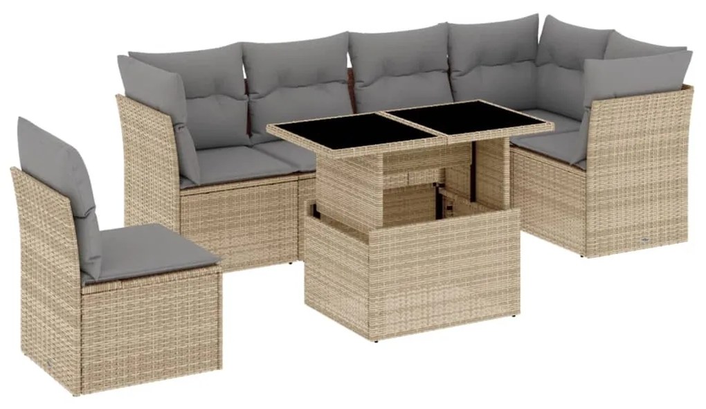 Set divani da giardino 7 pz con cuscini beige in polyrattan