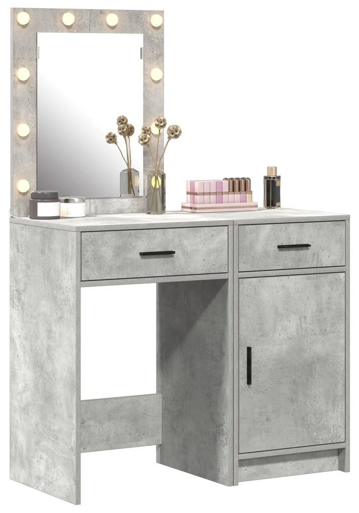 Set da toeletta in legno ingegnerizzato grigio cemento con led - 2 pezzi