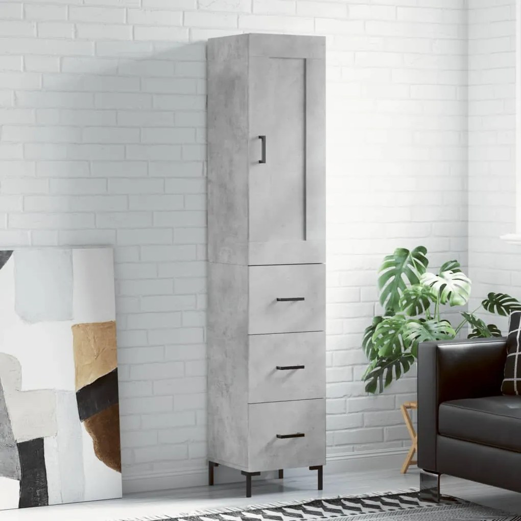 Credenza Grigio Cemento 34,5x34x180 Cm İn Legno Multistrato /