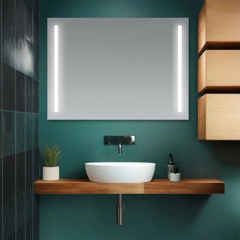 Specchio bagno 105x70 cm con LED laterali e installazione reversibile