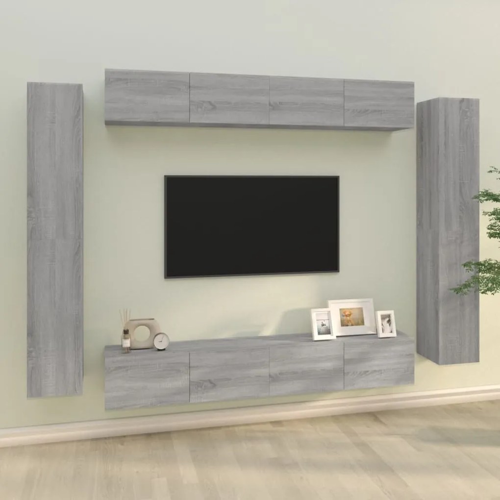 Set Mobili Porta Tv 8pz Grigio Sonoma İn Legno Multistrato /