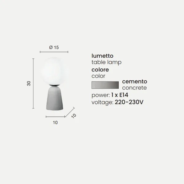 Lumetto da tavolo ROCK in cemento e vetro satinato 15x30 cm