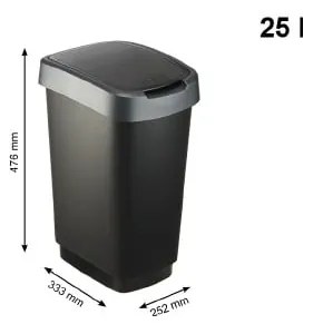 Cestino in plastica riciclata argento-nero 25 l Twist - Rotho