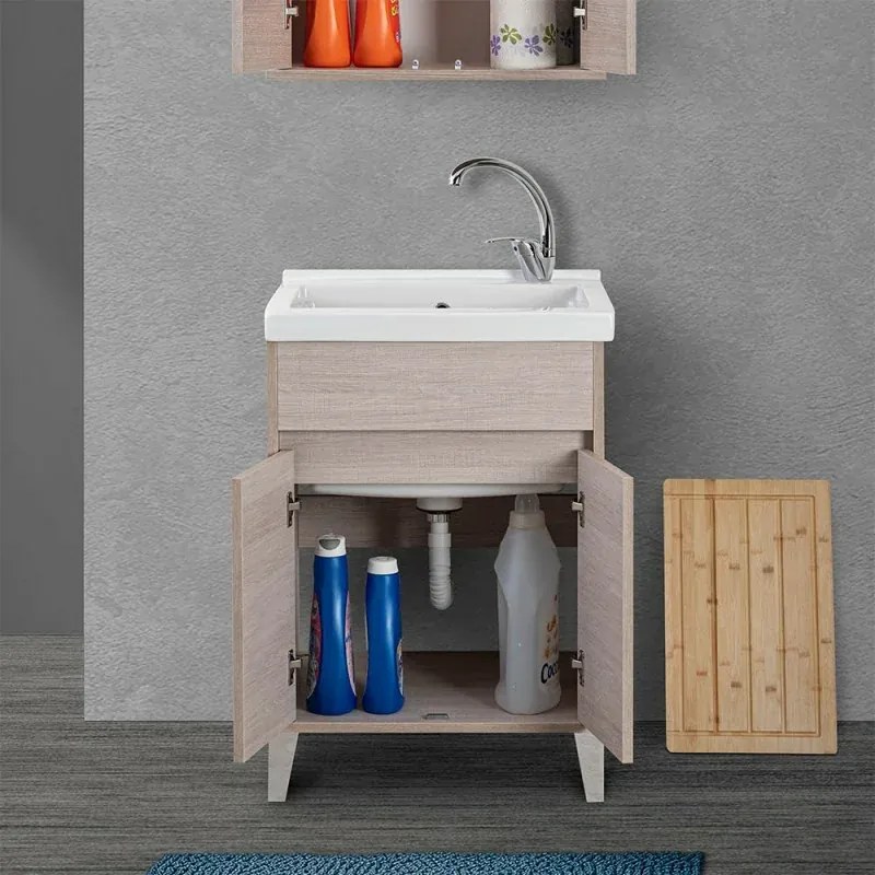Mobile lavatoio 60x50 cm rovere chiaro con vasca in ceramica Way
