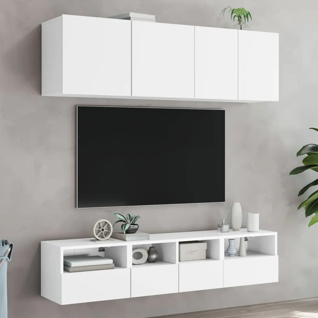 Mobili tv a parete 2pz bianchi 40x30x30 cm in legno multistrato