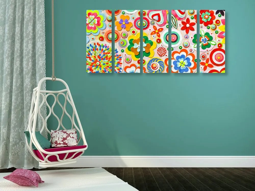 Quadri 5 pezzi – Astrazione di fiori