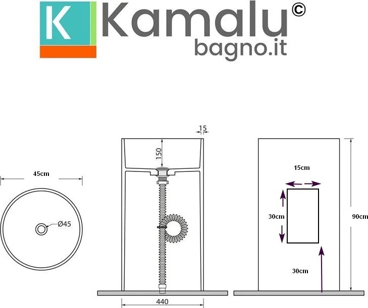 Lavabo bagno da terra monoblocco colore nero opaco MIL-FN - KAMALU