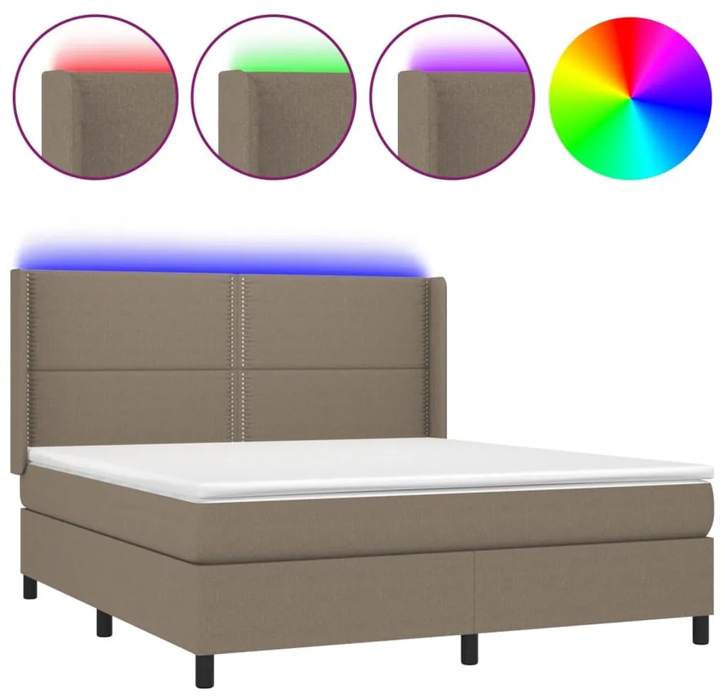 Letto a molle con materasso e led tortora 160x200 cm in tessuto