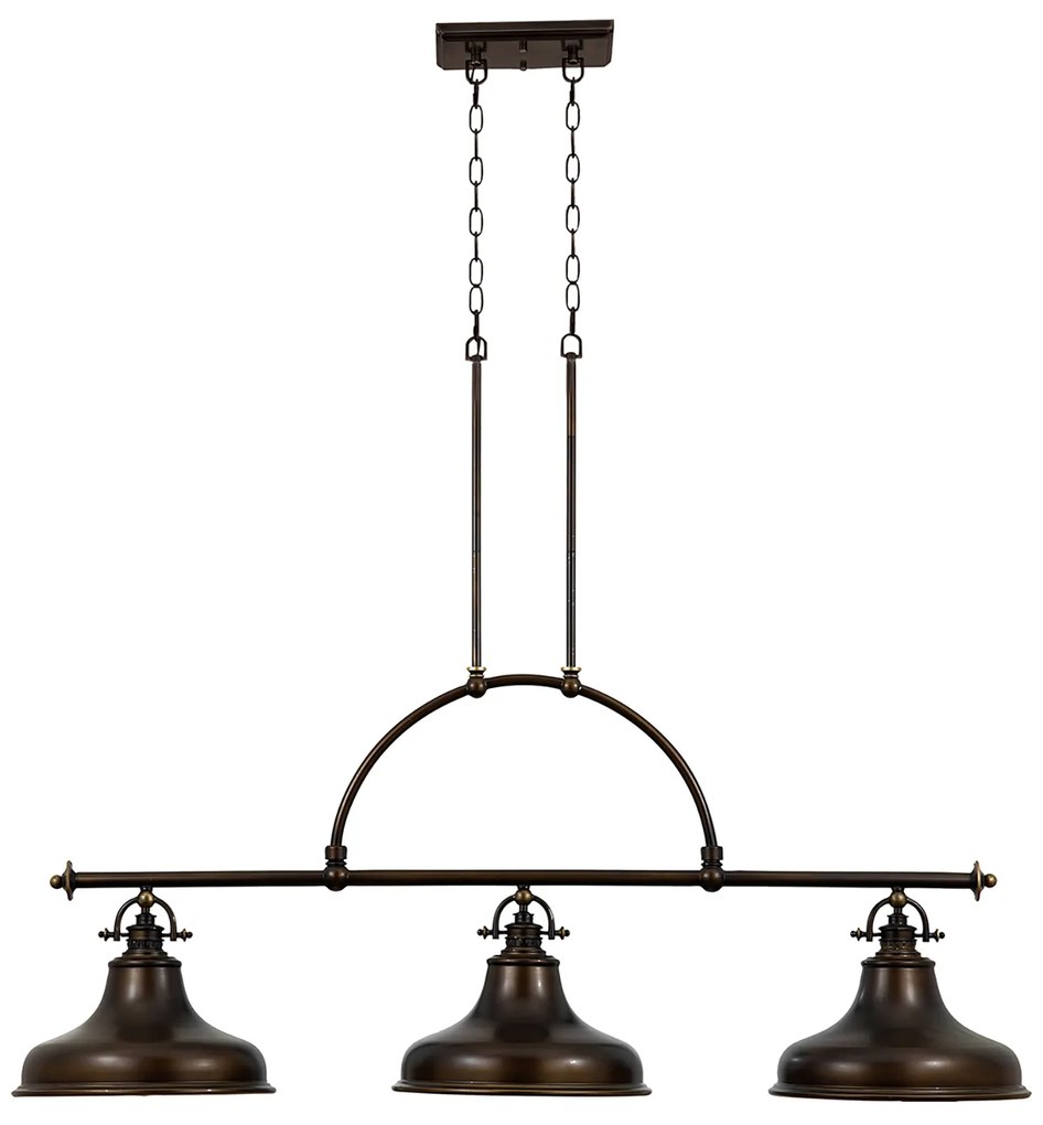 Lampadario Industrial Nordico Emery Metallo Bronzo Palladiano 3 Luci E27