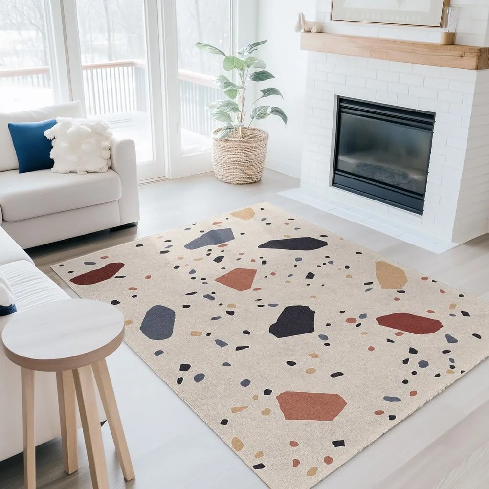 Passatoia color crema lavabile 60x230 cm Cracked Terrazzo – Mila Home