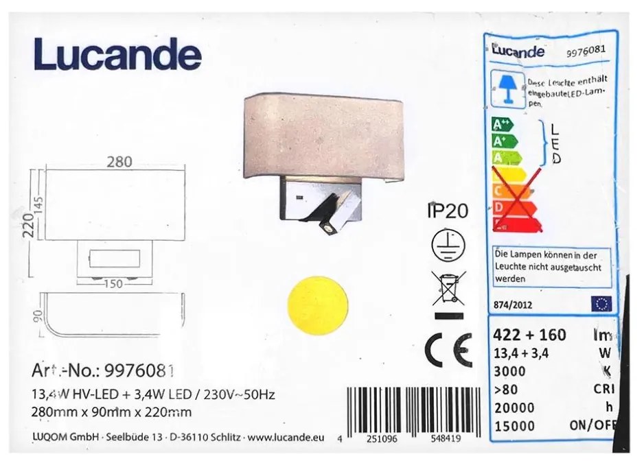 Lucande - Applique a LED VIRVE 1XLED/13,4W/230V + 1xLED/3,4W/230V