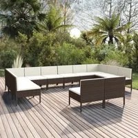 Set Divani da Giardino 12 pz con Cuscini in Polyrattan Marrone 3094611