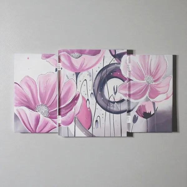 Quadro TRIS moderno su tela 65x146 cm telaio in legno tema Floreale