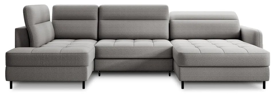 Divano angolare grigio chiaro allungabile/con contenitore (con penisola a sinistra/a U) e rivestimento in velluto Berrto – ELTAP