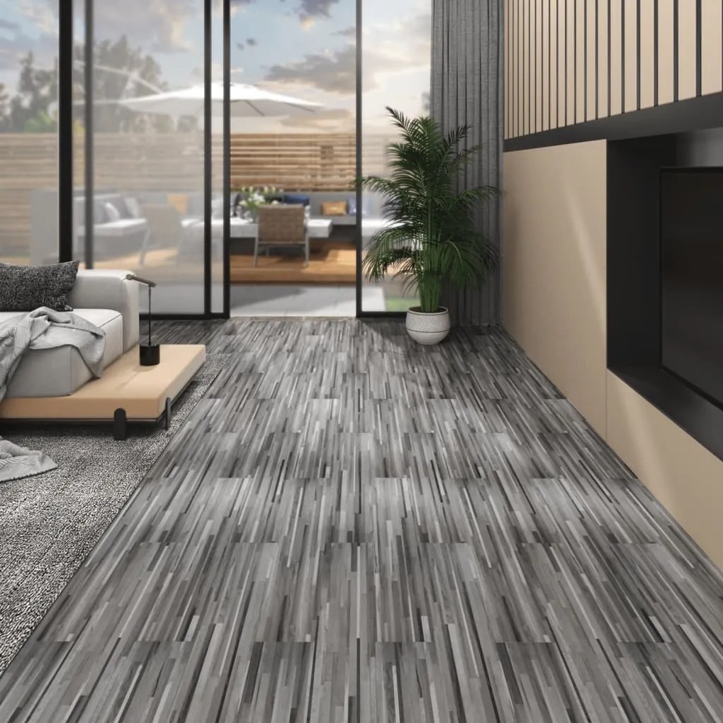 Listoni Pavimento İn Pvc 4,46m² 3mm Autodesivi Grigio A Strisce /