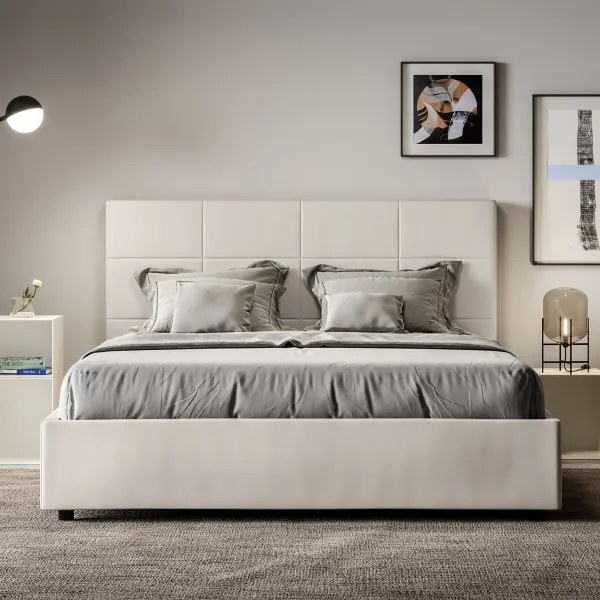 Letto contenitore imbottito 160x200 similpelle bianco Mika