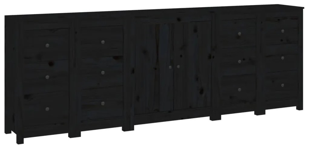 Credenza nera 230x35x80 cm in legno massello di pino