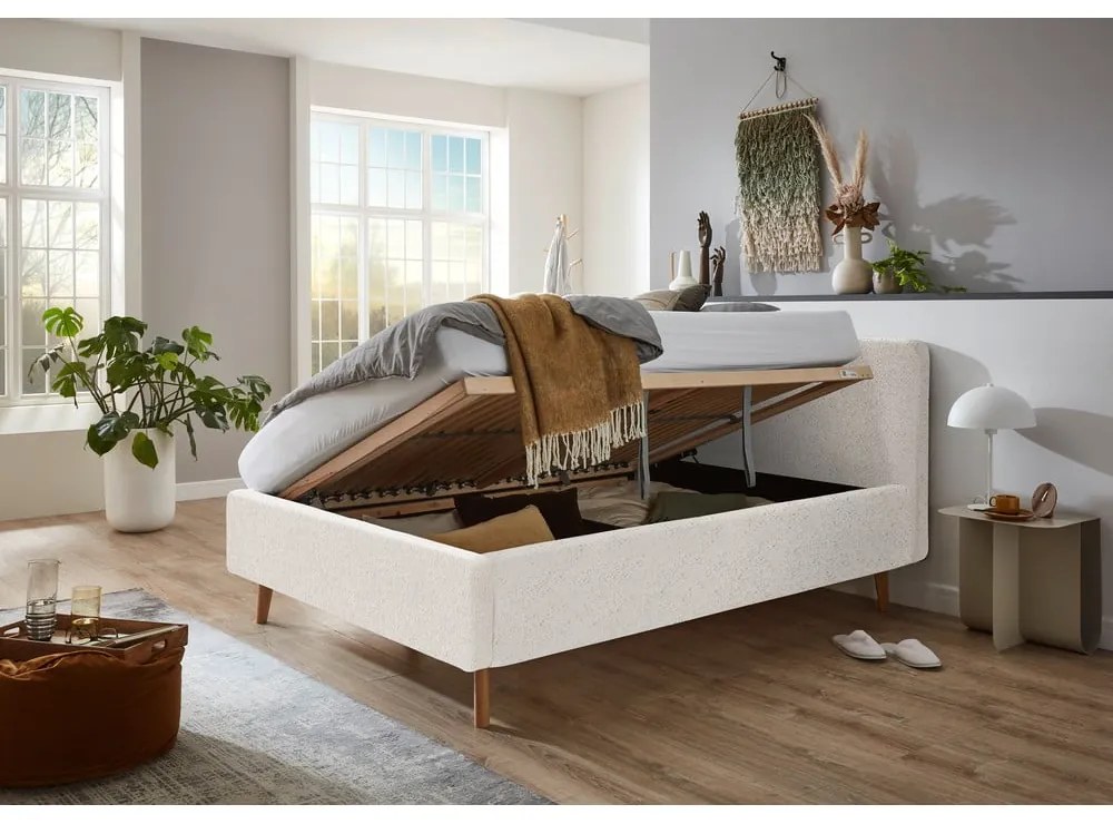 Letto matrimoniale imbottito bianco con contenitore con rete inclusa 140x200 cm Mattis – Meise Möbel