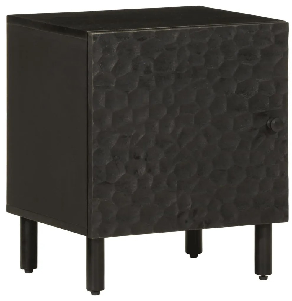 Comodino Nero 40x33x46 Cm İn Legno Massello Di Mango /