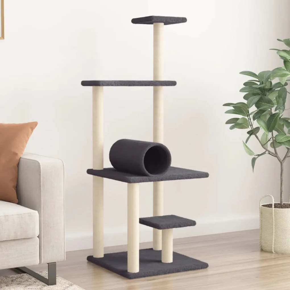 Albero per gatti con tiragraffi in sisal grigio scuro 136 cm