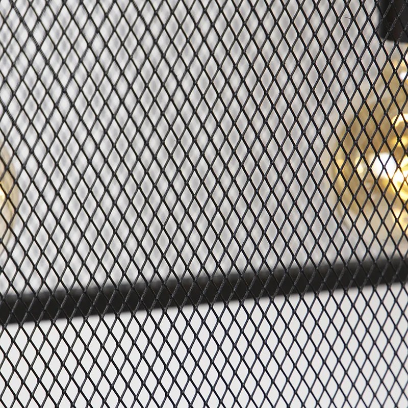 Lampada a sospensione industriale nera 118 cm con rete 4 luci - Cage