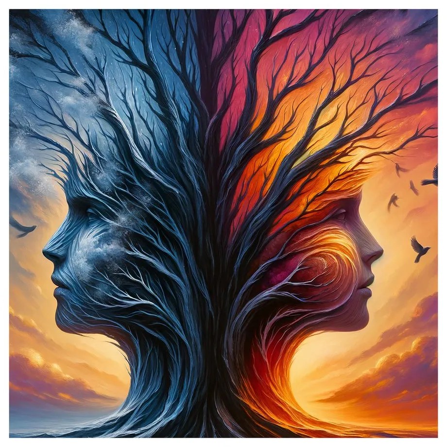 Quadro su tela – Volti nelle chiome dell’albero della vita