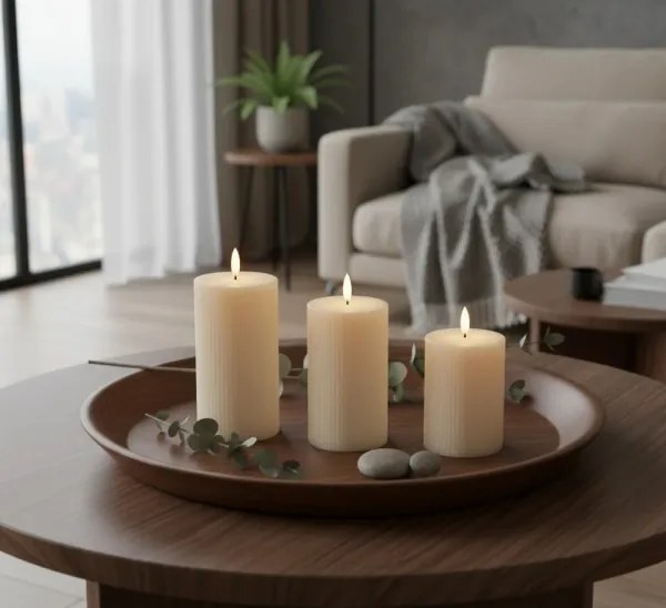 Set 3x candele LED BRILLO, LED/3xAAA, colore crema + telecomando