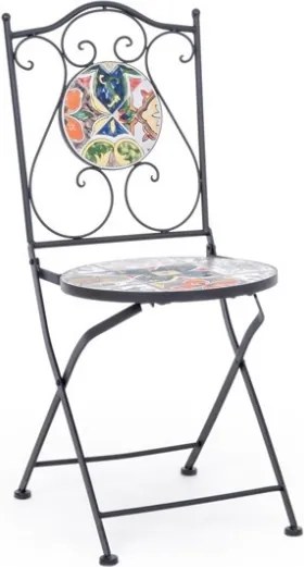 Set da giardino in ferro tavolo bistrot e sedie pieghevoli con maioliche Paloma Bizzotto