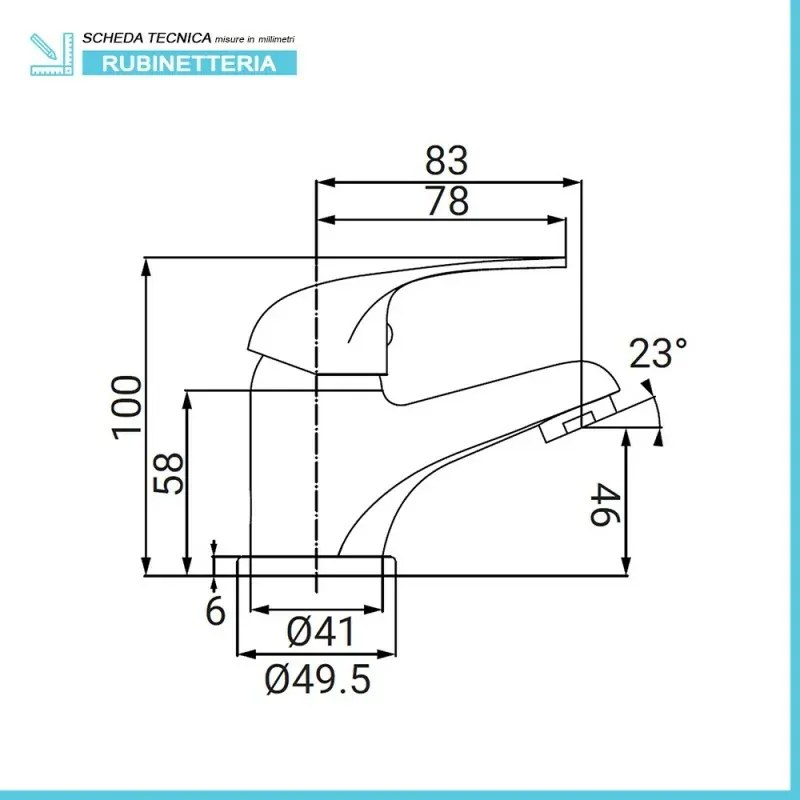 Miscelatore lavabo in ottone cromato con piletta di scarico Fast
