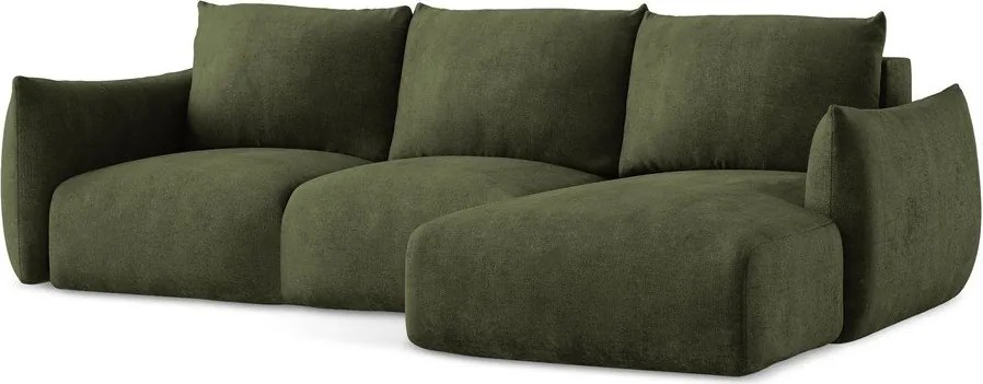 Divano angolare verde allungabile (con penisola a destra/con chaise lounge) con rivestimento in ciniglia Leila – Makamii