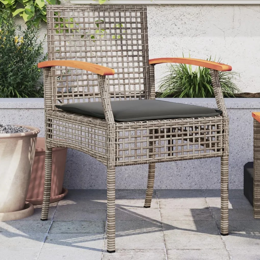 Sedie da giardino con cuscini 2pz grigie in polyrattan e acacia