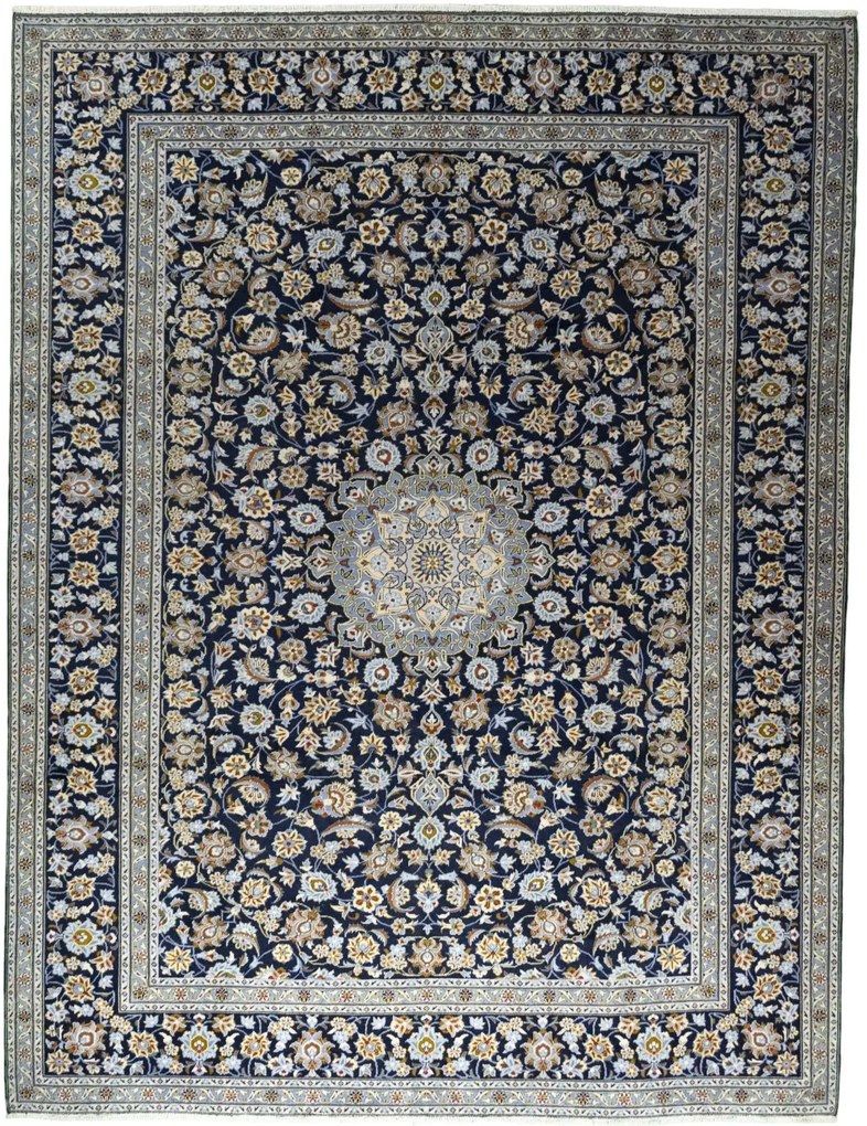 Kashan Tappeto 310 x 410 Blu (Iran) Annodato A Mano
