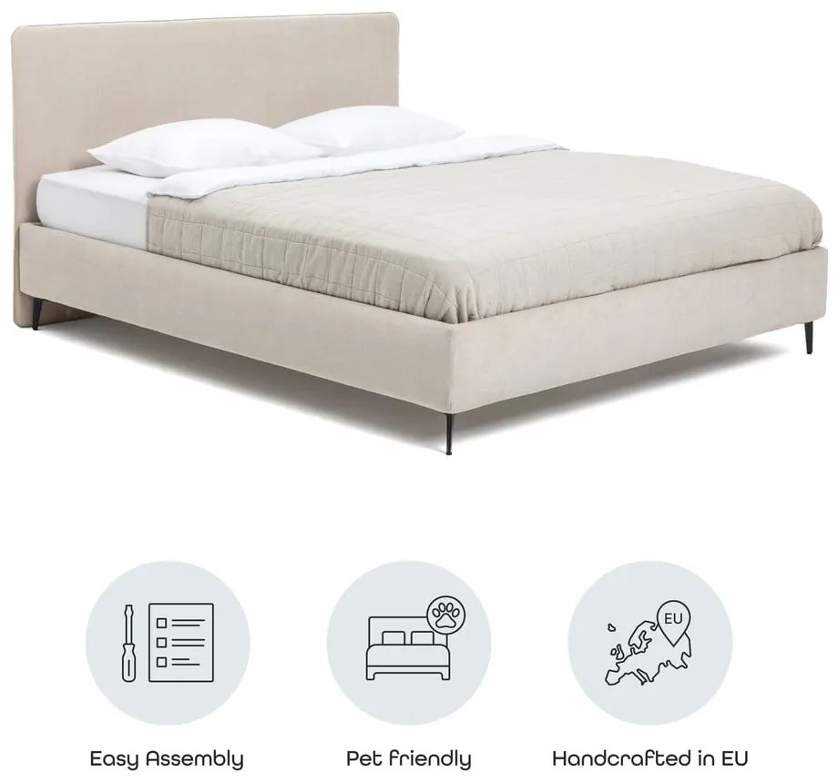 Letto matrimoniale imbottito beige con rete inclusa 160x200 cm Noira Slim – Bonami Selection