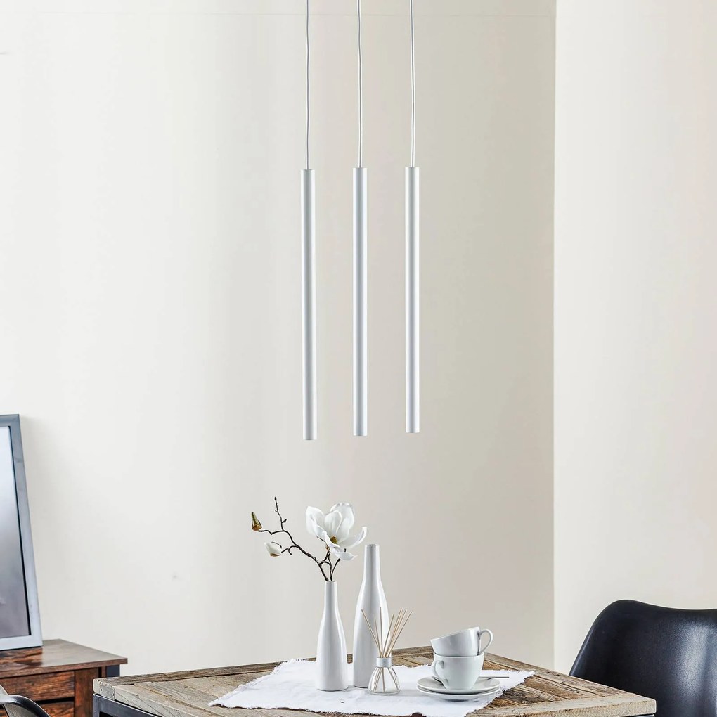 Euluna Lampada a sospensione Thin, bianca, 3 luci, lineare