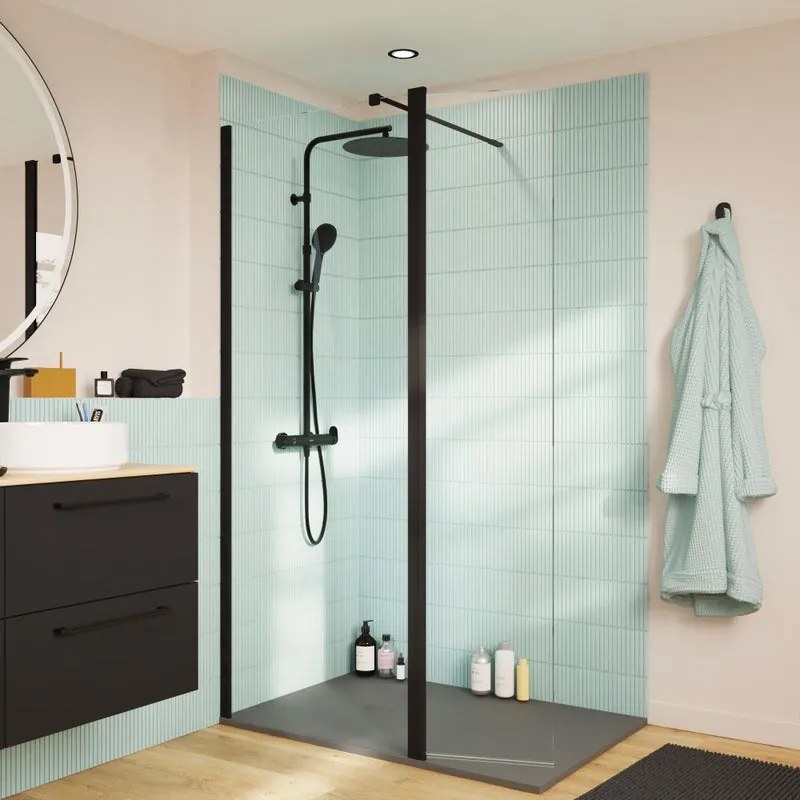 Walk-in L 80 x H 200 cm, vetro 8 mm vetro senza finitura / trasparente nero