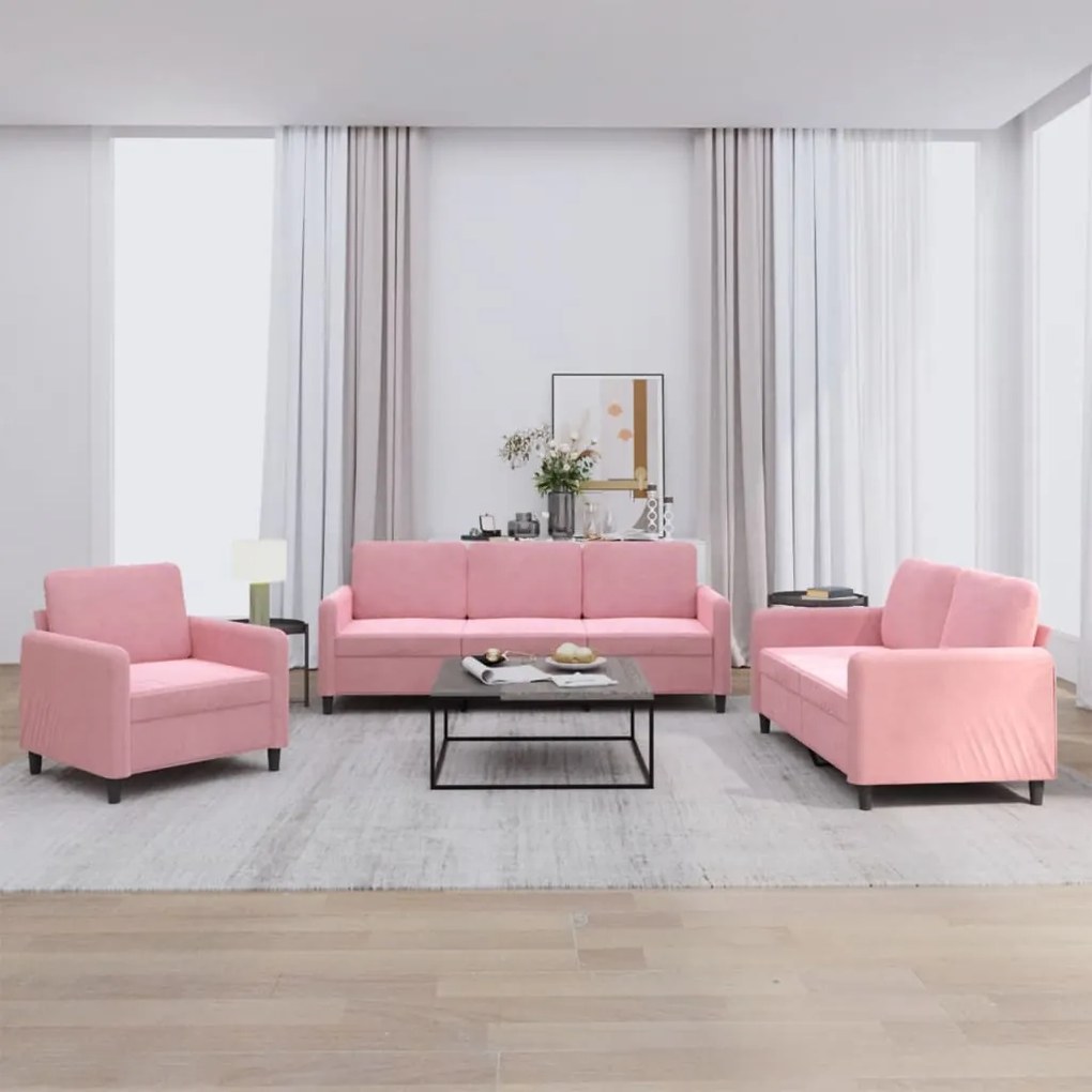 Set Di Divani 3 Pz Rosa İn Velluto /