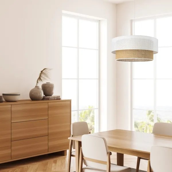 Lampadario a sospensione con cavo BORHO 1xE27/60W/230V bianco/iuta