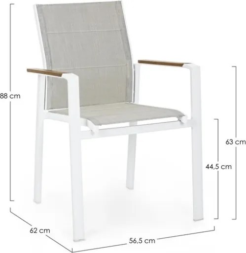 Sedie da esterno bianche in alluminio con braccioli in legno e seduta in textilene Kubik Bizzotto - 4 pezzi