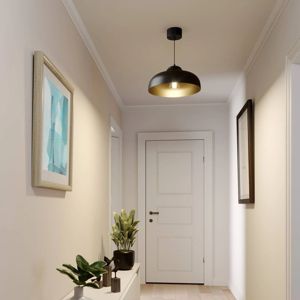 Luminex Lampada a sospensione Basca, esterno nero, interno dorato 1 luce.