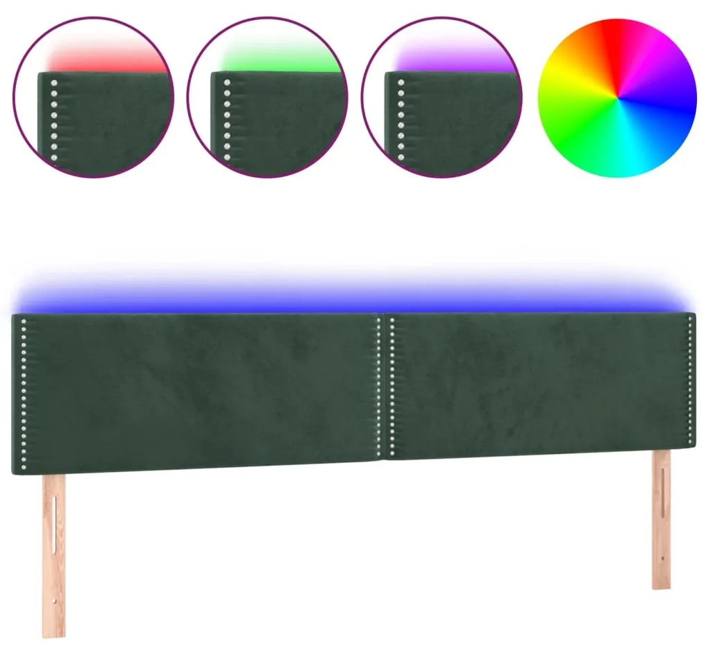 Testiera a led verde scuro 180x5x78/88 cm in velluto