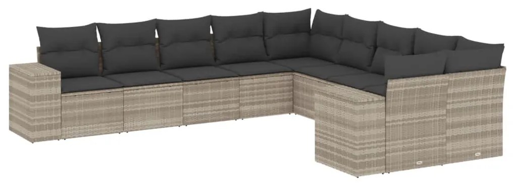 Set divano giardino 10 pz con cuscini grigio chiaro polyrattan