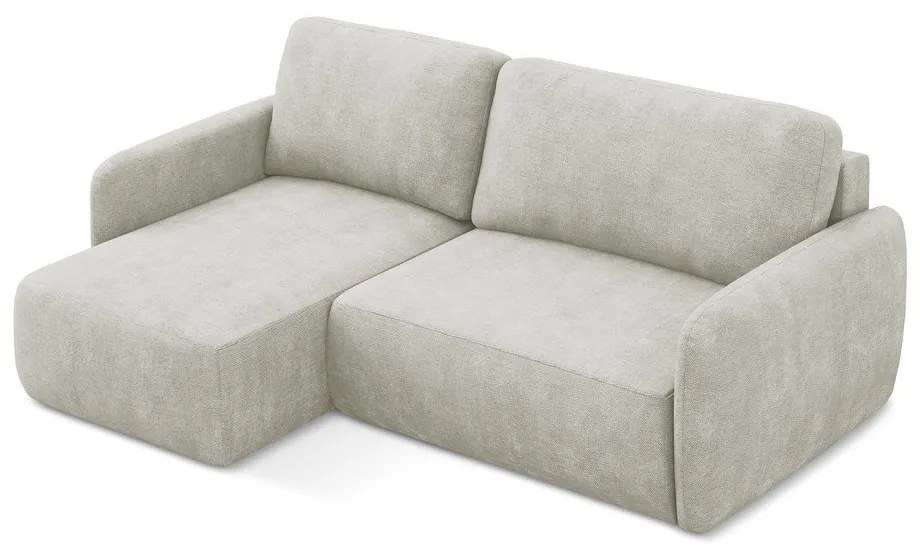 Divano angolare color crema allungabile/con contenitore (con penisola a sinistra/con chaise lounge) con rivestimento in ciniglia Lilo – Makamii