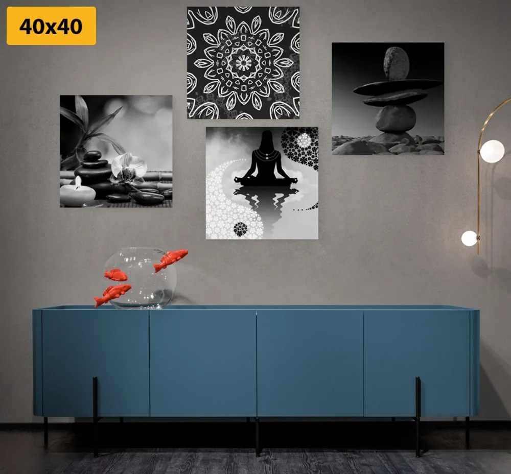 Set di quadri – Armonia Feng Shui in bianco e nero