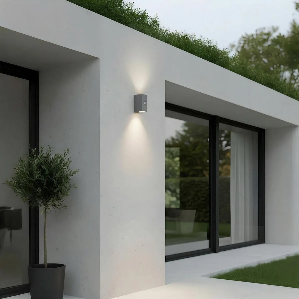 Applique GU10 con Sensore di Movimento IP65 Bidirezione - Grigia